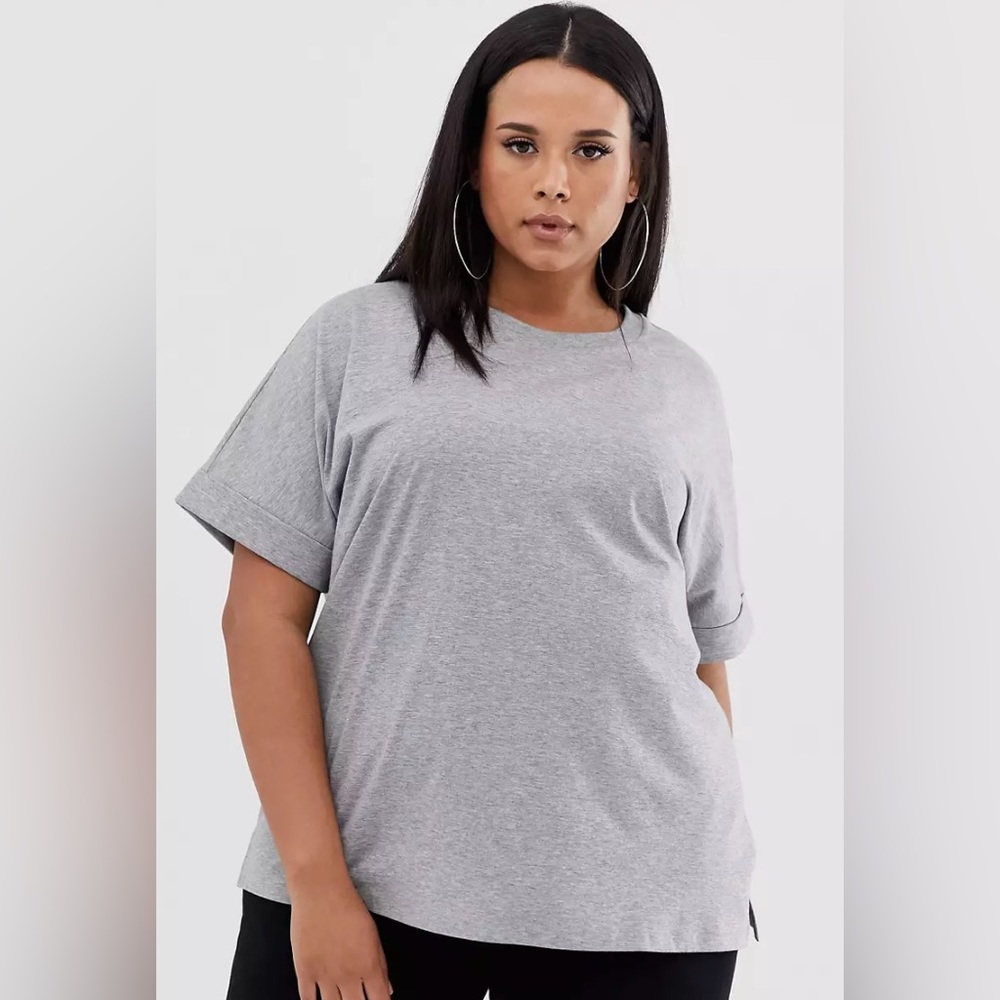ASOS design curve oversized boyfriend tshirt with roll sleeves in gray marl